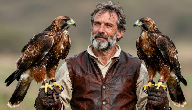 Medieval Falconer with Hawk at Raptor Bird Fair