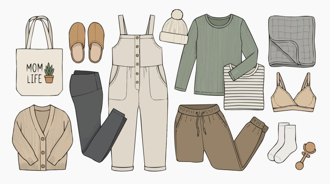 An array of carefully curated clothing and accessories, laid out in an aesthetically pleasing composition, hinting at a modern, lifestyle-focused approach to fashion and comfort. 