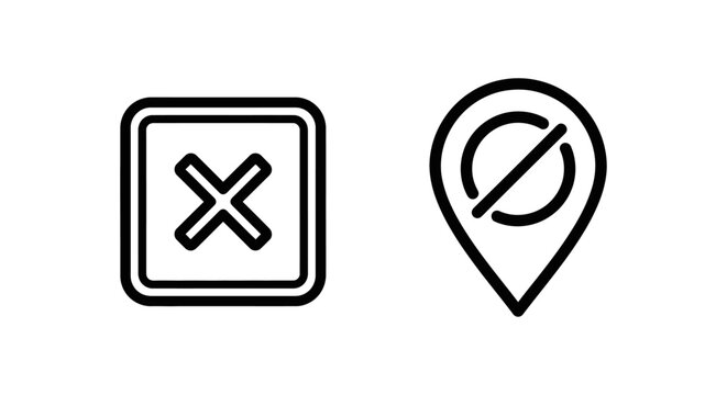 Blocked task and blocked marker icons with location prohibited forbidden restriction limitation obstacle challenge negative minimalist interface navigation geolocator rejected