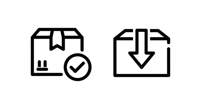 Dropoff success and dropoff reduced icons with text delivery shipping logistics transport checkmark minimalist background business commerce operation efficiency performance decrease