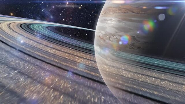 Majestic Planet with Iridescent Rings in Cosmic Space