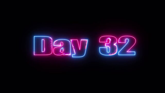 Day 32 neon text glowing effect, dark background, pink and blue light, Neon Lights, Title Card