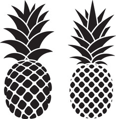 Obraz premium Tropical pineapple silhouette with detailed leaf crown and dotted texture for summer vacation motifs.