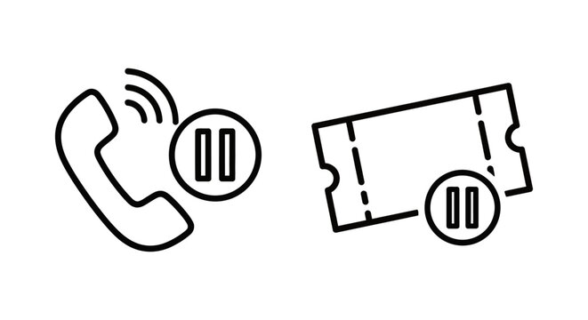 On-hold phone icon and ticket-hold icon on hold with illustration background minimalist business customer communication connection information transaction entertainment suspended assistance