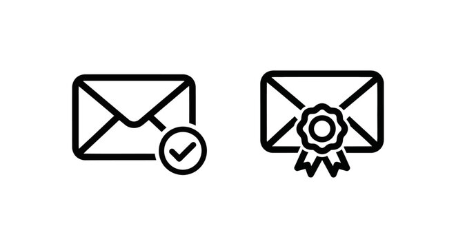 Verified and confirmed email icons for secure digital messaging and account validation with envelope verified confirmed checkmark security approved authorized validated received communication