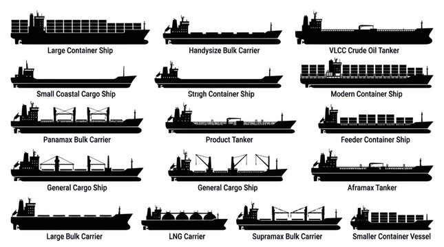 Black  White Ship Silhouettes - Shipping  Logistics Industry Icons