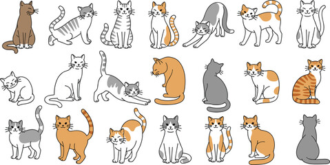 Cute Cat Collection with Various Breeds, Poses, and Colors for Pets, Animals, and Feline Designs © Remi