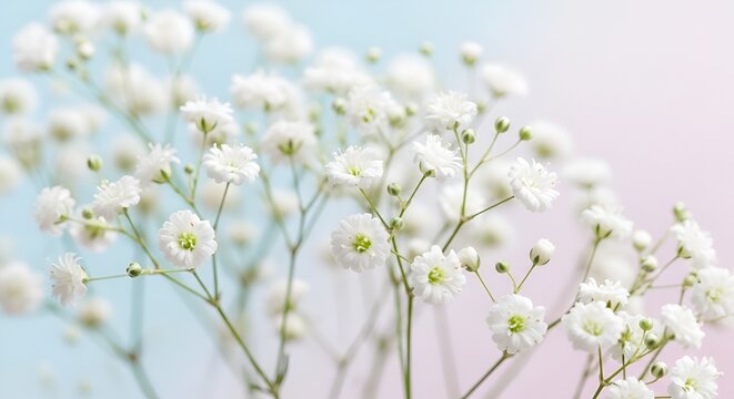 Delicate White Baby's Breath Flowers with Soft Pastel Gradient Background