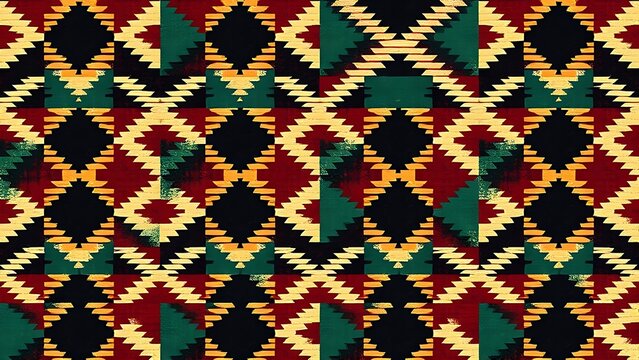 zulu. Abstract pattern of interlocking geometric triangles in Zulu colors, textile-like surface, cultural motif. event programs.
