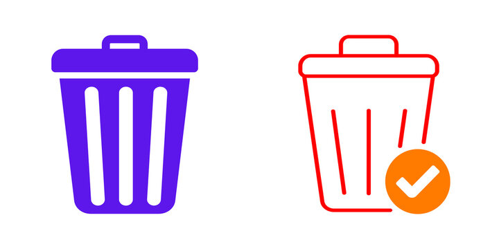 Trash can icons for deletion and waste bin, isolated on transparent background