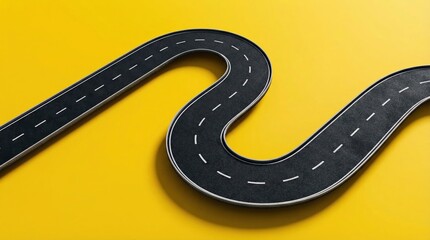 Naklejka premium Minimalist winding road on a yellow background representing a business roadmap and the journey to success.