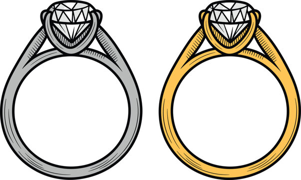 Elegant diamond engagement rings in gold and silver vintage style