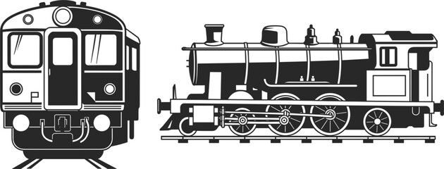 Vintage train and steam locomotive illustrations showcasing classic railway transport © Masud