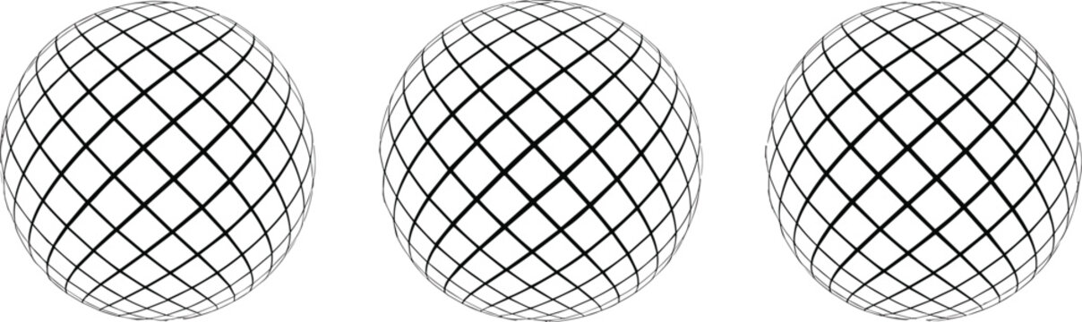 Abstract wireframe globe spheres with grid lines geometric design elements