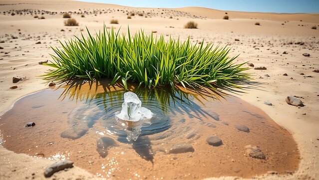 artesian. A desert artesian spring creating a pool surrounded by green reeds. ESG reports, sustainability campaigns, designed for environmental awareness campaigns, drives climate awareness.