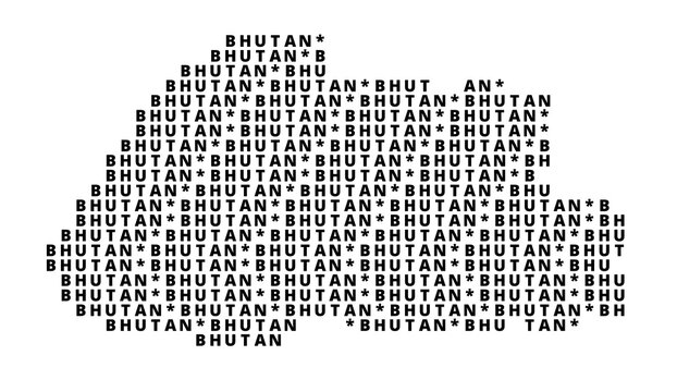 Typographic Map of Bhutan with a pattern of capital letters only showing the english name of the country