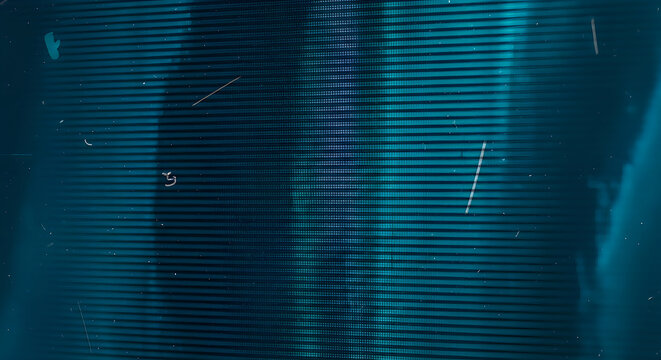 Abstract digital glitch art with dark blue and green lines