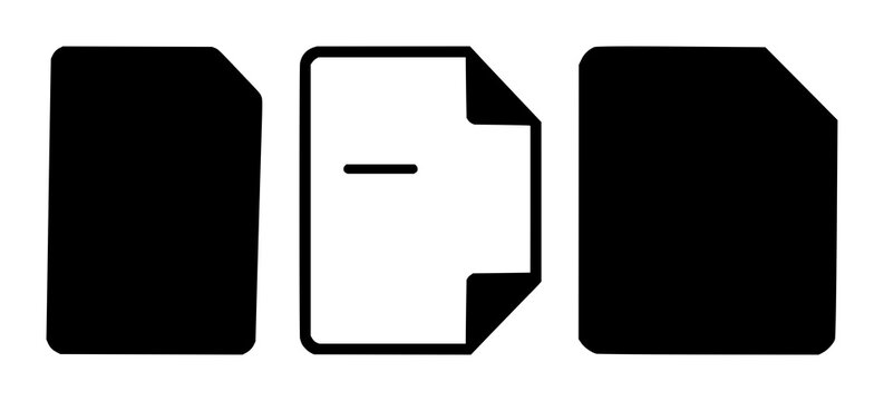 Patent document icon set with solid black silhouette on white background featuring patent document, icon, illustration with vector and design