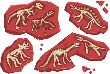 Black and white dinosaur silhouette pack with realistic skeleton anatomy details vector © Buddhadeb