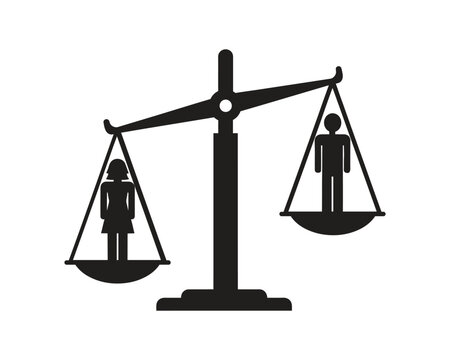 Black silhouette icon of man and woman on a balanced justice scale Vector