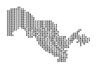 Fototapeta premium Typographic Map of Uzbekistan with a pattern of capital letters only showing the english name of the country