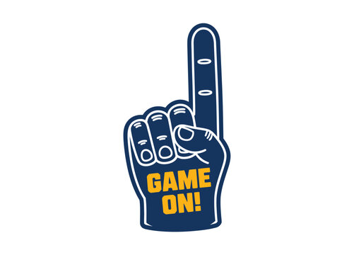 Foam finger number one pointing hand accessory isolated with transparent background used for stadium cheering, team support, and winner celebration sports icon design.