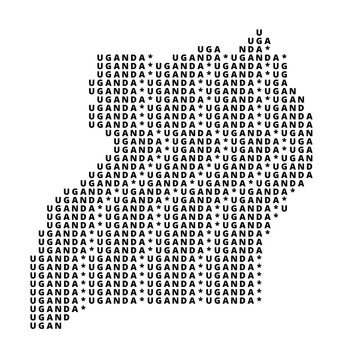 Typographic Map of Uganda with a pattern of capital letters only showing the english name of the country