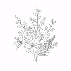 Fototapeta premium A line drawing of flowers and leaves.