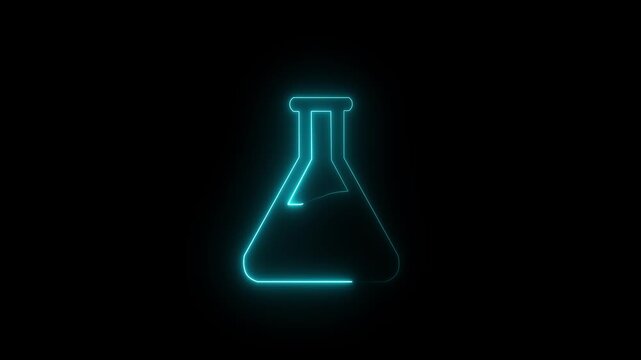 Glowing neon line Bottle with potion icon isolated on black background. Flask with magic jar . Happy Halloween party. 4K Video motion graphic animation