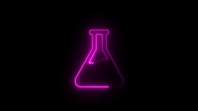 Glowing neon line Bottle with potion icon isolated on black background. Flask with magic jar . Happy Halloween party. 4K Video motion graphic animation