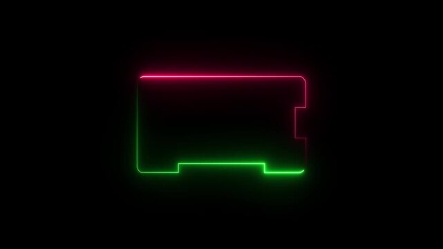 Glowing colored neon frame with moving lines on a transparent alpha channel background in a seamless loop. Decorative glowing neon frame ,Neon effect rectangle frame on black background. 