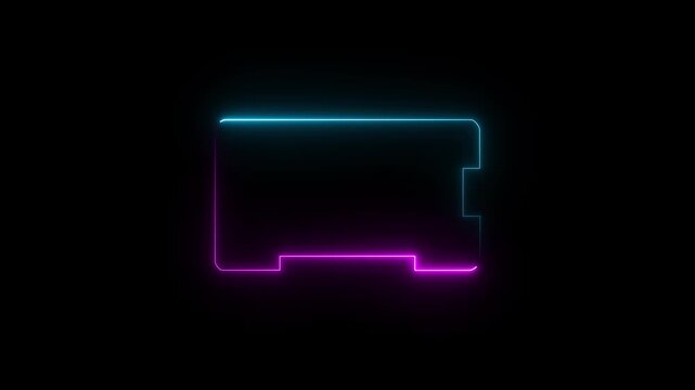 Glowing colored neon frame with moving lines on a transparent alpha channel background in a seamless loop. Decorative glowing neon frame ,Neon effect rectangle frame on black background. 