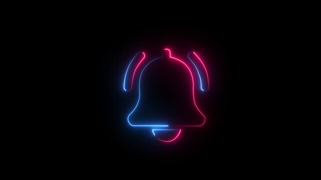 Bright neon notification bell icon rings to signal a new digital alert. Ideal for digital interface, social media, and technology concepts.4k video motion graphic.