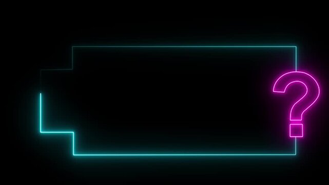 Question mark neon sign light on black background. Red color question mark and cyan colour rectangle bright neon animation. 4k motion graphic.