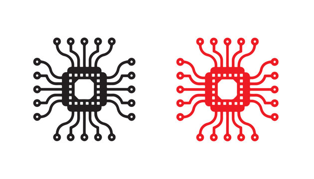 artificial intelligence microchip processor technology minimal outline icon set