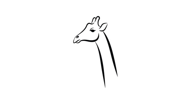 Minimalist line art profile of a giraffe head on white background