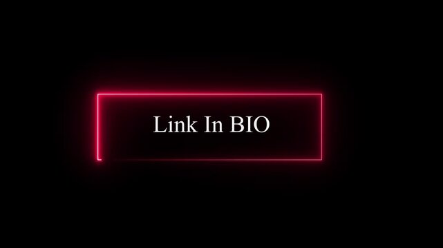 Link in Bio glowing neon white colour text animation isolated on black background.red line animation 4k motion graphic.
