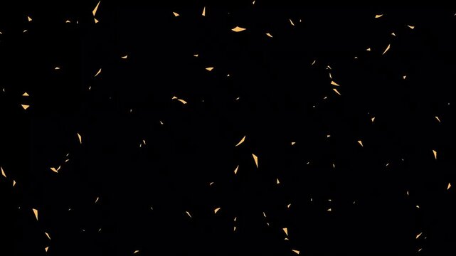 Golden glitter confetti rain animation with shimmering metallic particles falling smoothly on black background, seamless loop overlay for luxury celebration and elegant video projects