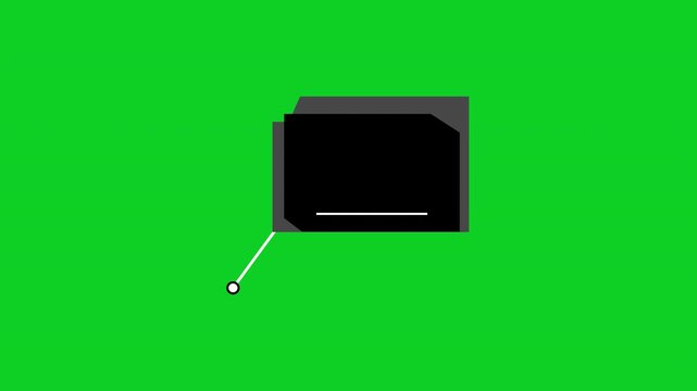 Clean animated black file folder icon with a small connector line on a green screen background