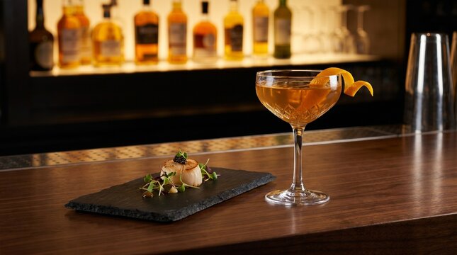 Luxury Restaurant Signature Hotel Cocktail Pairing A Handcrafted Cocktail In A Crystal Coupe Glass Next