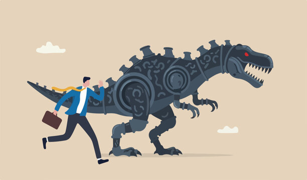 Fear or struggle from business failure, anxiety, depression or panic attack, afraid or negative feeling, mental disorder concept, frightened businessman work creepy drainosor chasing plant.