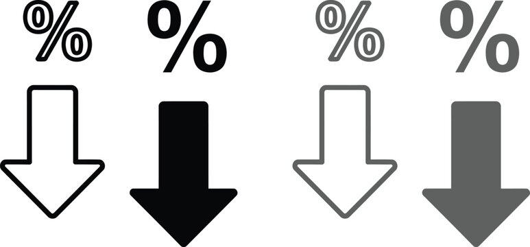 Percentage decrease icons four variations of downward trend
