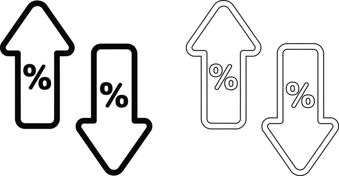 Percentage increase and decrease arrows black and white icon set