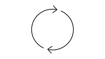 Obraz premium Minimalist Black Line Vector Icon of a Circular Arrow Cycle on White Background, Representing Refresh, Repeat, or Follow-up Process with Editable Stroke for Customizable Line Weight Design.