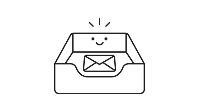 Inbox Zero Minimalist Black Line Vector Icon on White Background Representing an Empty Email Inbox with a Cute Smiley Face and Envelope, Editable Stroke Illustration for Productivity and Business.