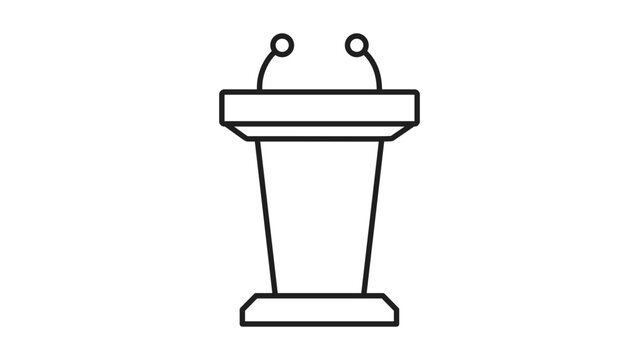 Professional Podium and Lectern with Dual Microphones Vector Icon Illustration. Minimalist Outline Design with Editable Stroke for Custom Line Weight, Perfect for Business and Education Use.