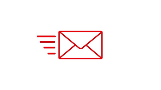 Animated mail envelope icon showing outgoing message on white background