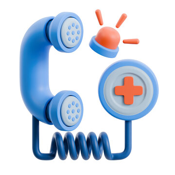 3D Render of Emergency Call Service with Phone and Medical Cross.