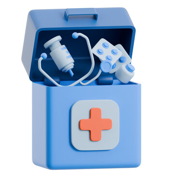 Blue First Aid Kit with Medical Supplies.
