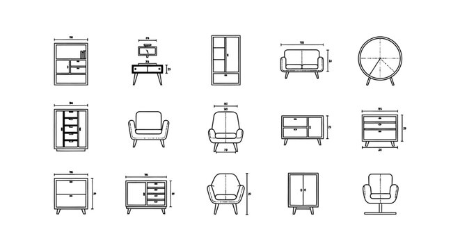 Architectural Furniture CAD Block Library with 2D Sofa and Couch Elevation Icons for AutoCAD Interior Design Floor Plans and Technical Blueprint Architectural Planning